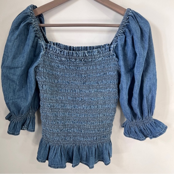 GAP Blue Smocked Blouse with Ruffle Details - Picture 6 of 6